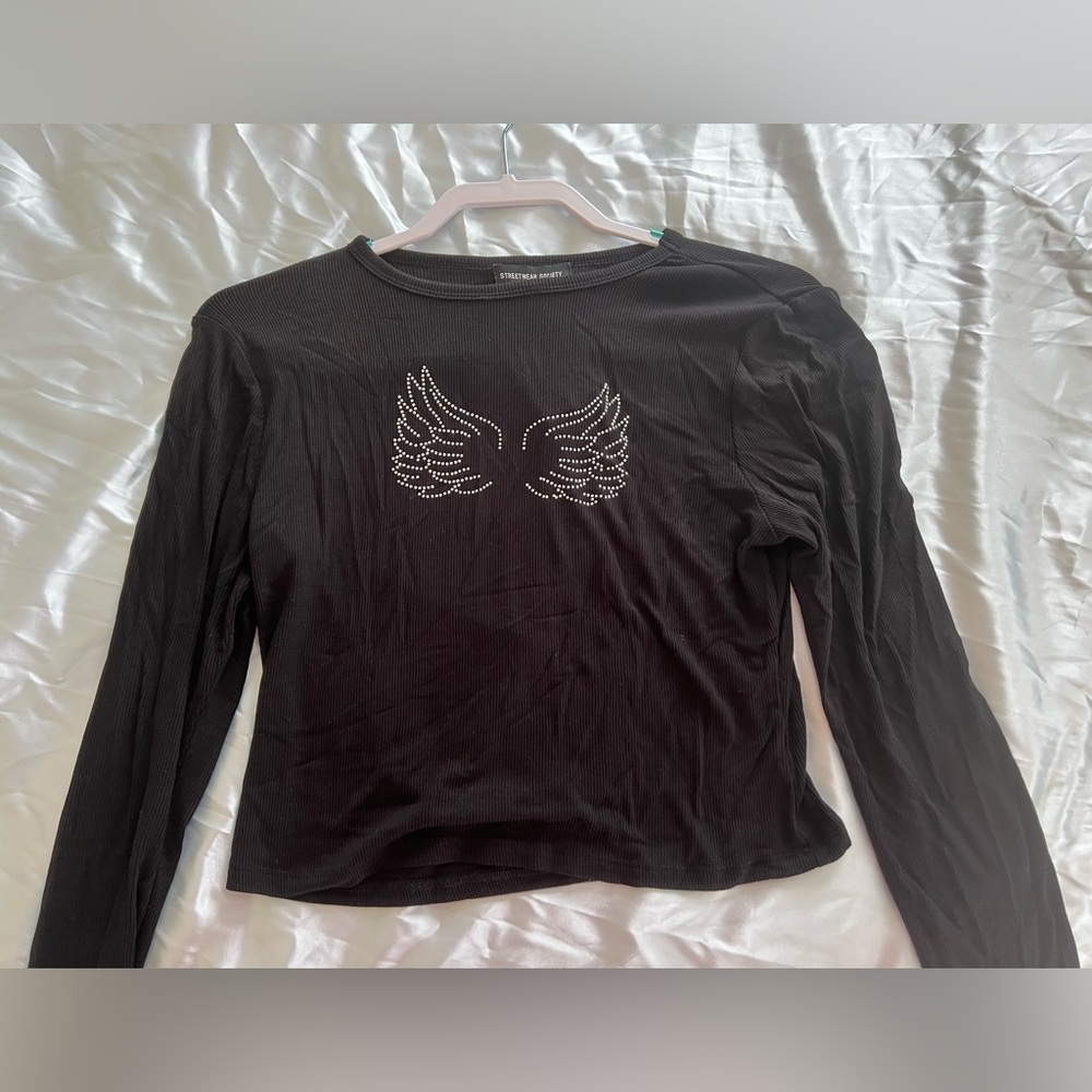 Black Angel Rhinestone Top